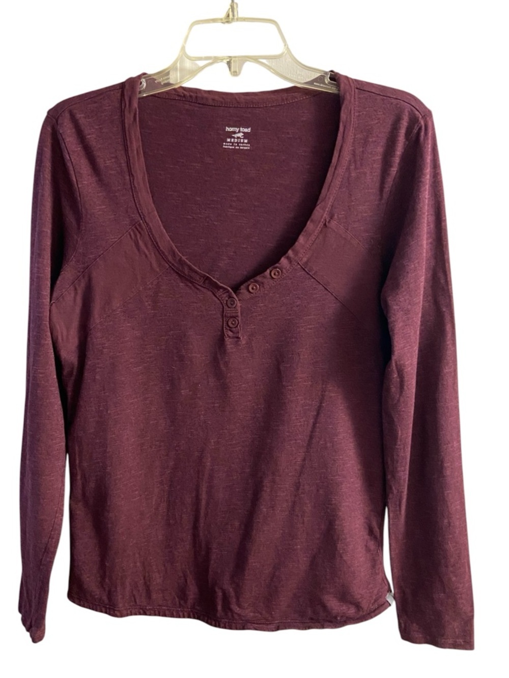 Horny Toad Long Sleeve Scoop Henley Top - Burgundy Medium